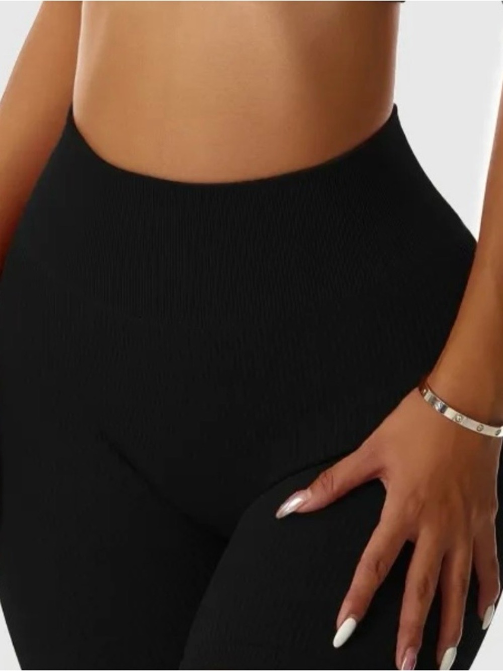 High-Waist Black Ribbed Leggings